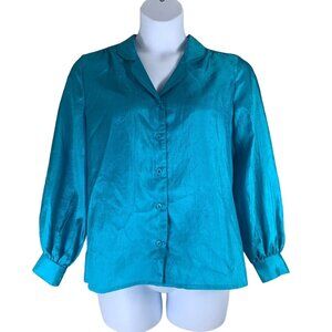 Vintage Blouse Size Medium Paris Station Long Sleeved Satin Polyester Button Up